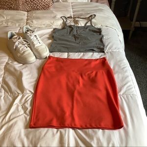 Orange high waisted mini skirt